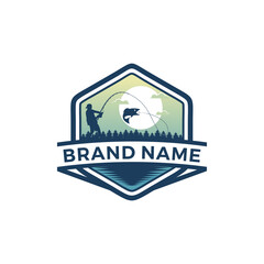 Fototapeta premium Modern fishing logo. Logo for fisherman. fish on a fishing hook illustration. fish on the rod illustration.