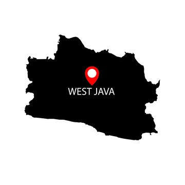 Black and white map of West Java in Java Island, Indonesia with location icon