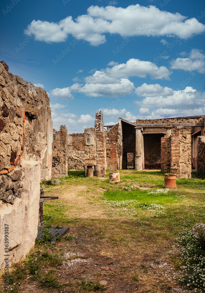 Wall mural courtyard in pompeii ruins