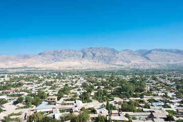 Panjakent City view from Remains of Ancient Panjakent in Panjakent, Tajikistan.