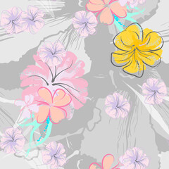 Pink Flowers Blooming Pattern. Pastel Watercolor.