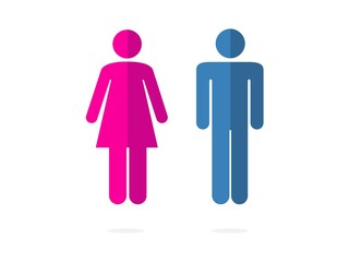 isolated blue and pink silhouette man and woman icons set flat vector design