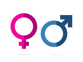 isolated gender, pink women and blue man symbols, icons flat, infographic, paperwork, vector design