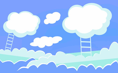 Ladder to clouds. Vector minimalist design, illustration, background.