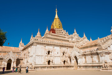 Fototapeta na wymiar Ananda Temple at Bagan Archaeological Area and Monuments. a famous Buddhist ruins in Bagan, Mandalay Region, Myanmar.