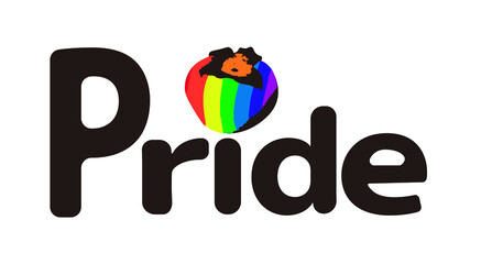 Pride word written in neutral tones, and drop of colorful letter I, mockup of rainbow in an Asian fruit, khaki, lgbt pride, symbol, community, vector illustration.