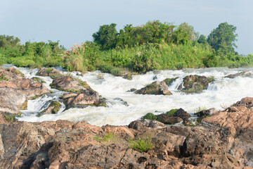 Li Phi Falls (Tat Somphamit) on Mekong River. a famous Landscape in the Mekong River, 4000 islands, Champasak Province, Laos.
