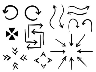 isolated childish sketching hand drawn arrows symbol direction set vector design