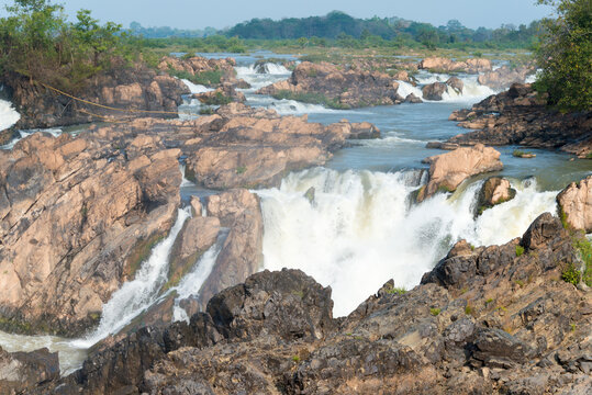Li Phi Falls (Tat Somphamit) on Mekong River. a famous Landscape in the Mekong River, 4000 islands, Champasak Province, Laos.