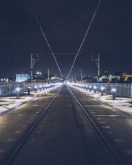 Fototapeta na wymiar On Luis I Bridge at night in Porto, Portugal