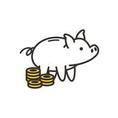 Coins and piggy line and fill style icon vector design