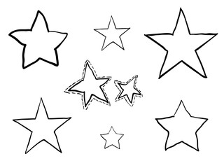 isolated childish hand drawn line art set of coloring star symbols vector design