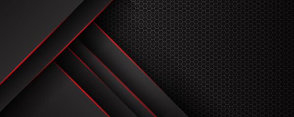 Dark red black grunge stripes abstract banner design. Geometric tech vector background