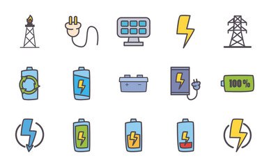 eco energy and power line and fill style icon set vector design