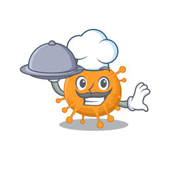 mascot design of anaplasma chef serving food on tray