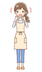 驚いた表情のエプロン女性