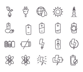 eco energy and power line style icon set vector design