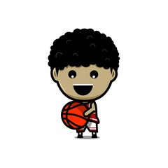 Cute cartoon character basketball player. Playing basketball. Illustration vector