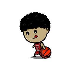 Cute character playing basketball. Dribbling. Cartoon character basketball player is moving dribble with a smile. Illustration vector