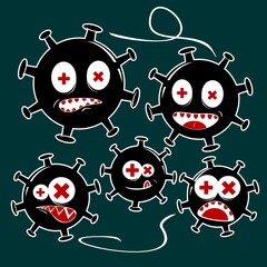 Bacteria, virus, germ, microbe and pathogen cartoon character set. Virus with facial expression. Illustration vector