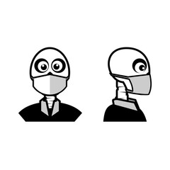 Human skull wearing face mask. Skull wearing a face mask during virus pandemic. Front view and side view. Illustration vector