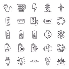 eco energy and power line style icon set vector design