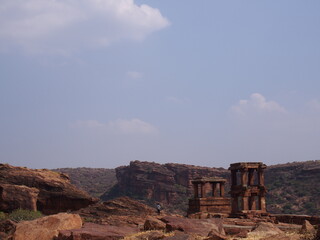 The valuable archaeological site next to the Badami Museum, Badami, Karnataka, South India, India
