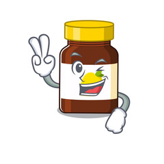 Happy bottle vitamin c cartoon design concept show two fingers