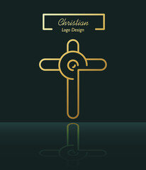 Christian golden cross with reflection