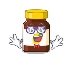 A cartoon drawing of geek bottle vitamin c wearing weird glasses