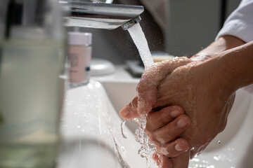 close up of hand washing