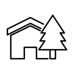 house and pine tree icon, line style