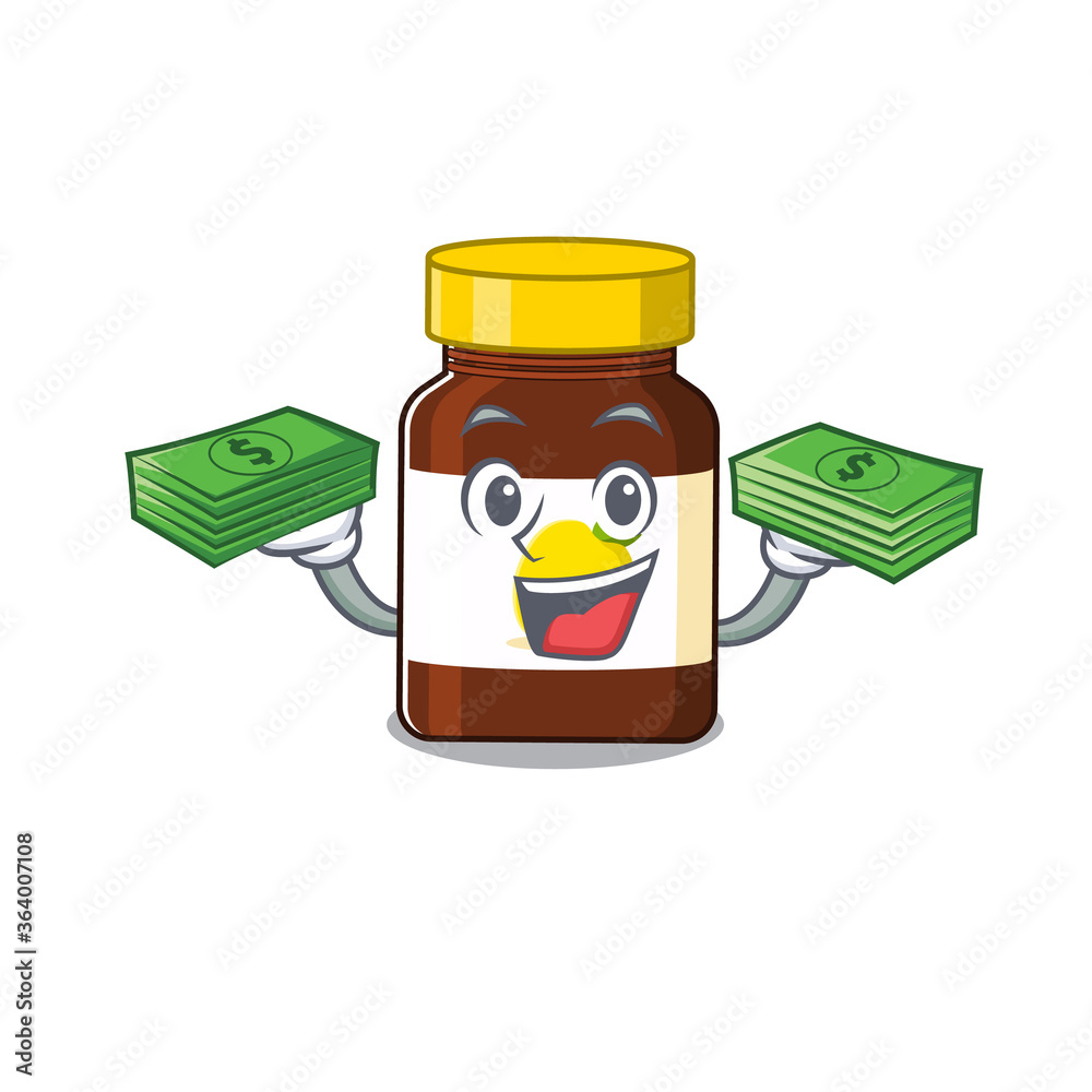 Poster A wealthy bottle vitamin c cartoon character with much money