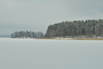 Jezioro zimą. Okolice Szczytna. Polska - Mazury - Warmia. © Rafa