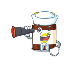 A cartoon picture of bottle vitamin c Sailor using binocular