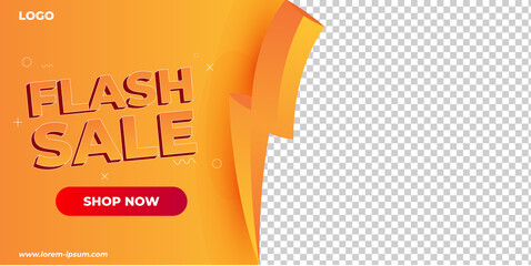 vector illustration of Flash sale banner/poster yellow citrus modern color template with thunderbolt element design and photo frame background. good for advertising and promotion