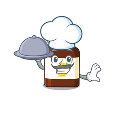 mascot design of bottle vitamin c chef serving food on tray