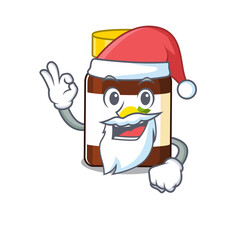 cartoon character of bottle vitamin c Santa having cute ok finger