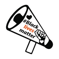 Loudspeaker with black lives matter lettering, fist and heart, vector illustration