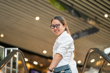 portrait of a young woman in shopping mall