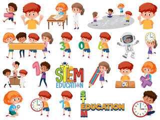 Set of children with education objects