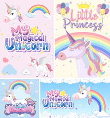 Cute unicorn banner on pastel background color