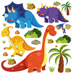 Fototapeta na wymiar Set of cute dinosaurs isolated on white background