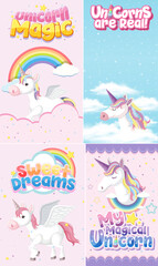 Cute unicorn banner on pastel background color