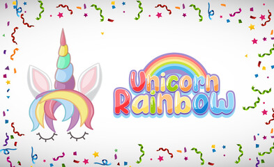 Unicorn rainbow logo in pastel color with cute unicorn