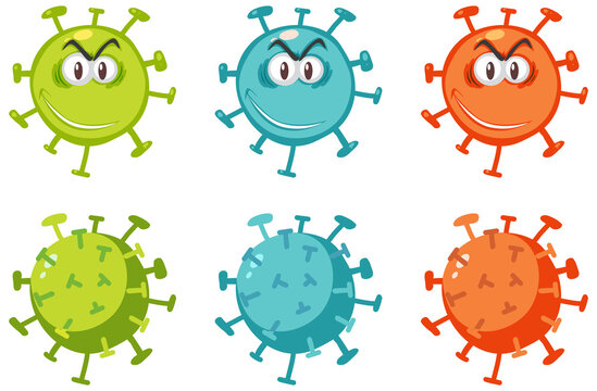 Coronavirus emoticon and emojis with facial expressions isolated on white background