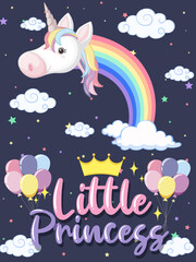 Cute unicorn banner on pastel background color