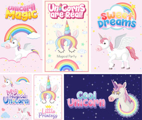 Cute unicorn banner on pastel background color