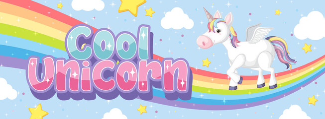 Cute unicorn banner on pastel background color