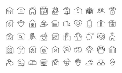 home and houses icon set, line style